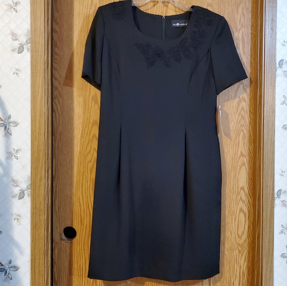 Sag Harbor black dress with beaded detail polyester size misses 14